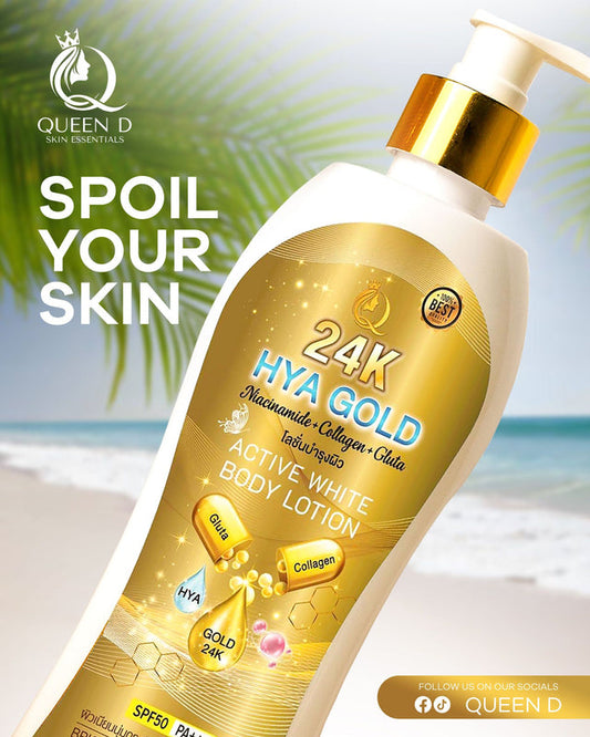 QUEEN D 24K HYA GOLD Active White Body Lotion with SPF 50 PA+++ 300ml | NEW