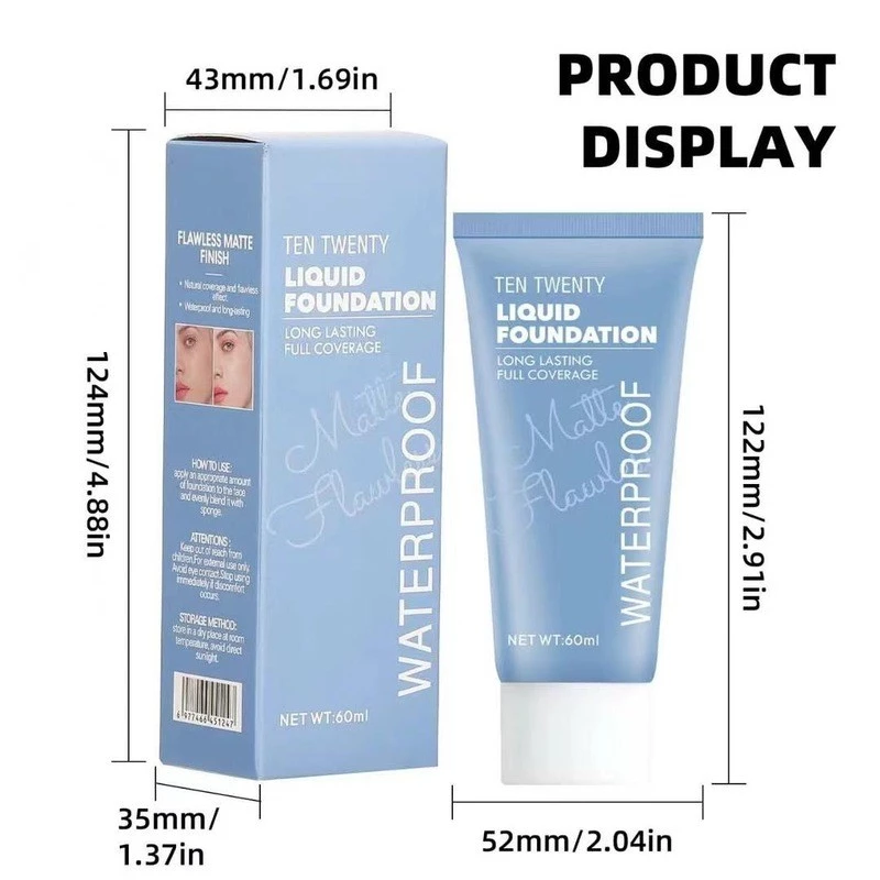 24 Hours Full Coverage Foundation Long Wear High Coverage HD Matte Liquid BB Cream Waterproof
