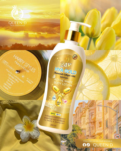 QUEEN D 24K HYA GOLD Active White Body Lotion with SPF 50 PA+++ 300ml | NEW