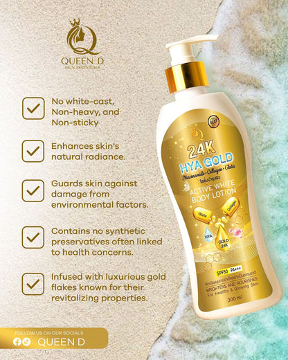 QUEEN D 24K HYA GOLD Active White Body Lotion with SPF 50 PA+++ 300ml | NEW