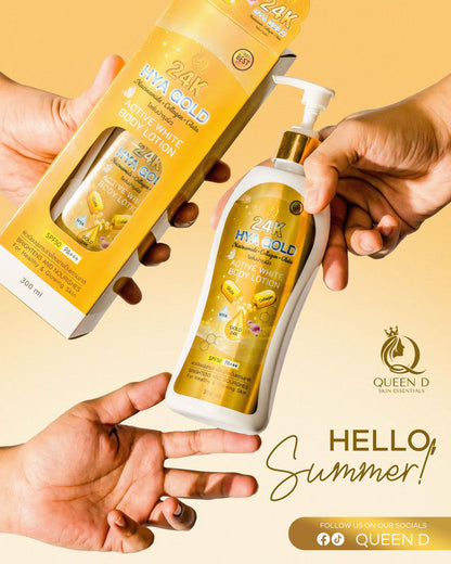 QUEEN D 24K HYA GOLD Active White Body Lotion with SPF 50 PA+++ 300ml | NEW