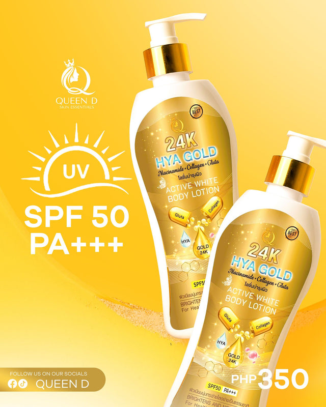 QUEEN D 24K HYA GOLD Active White Body Lotion with SPF 50 PA+++ 300ml | NEW