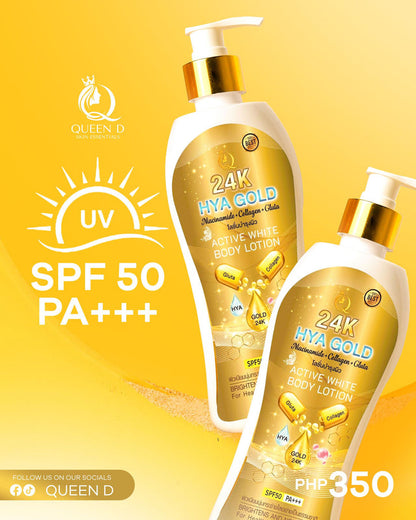 QUEEN D 24K HYA GOLD Active White Body Lotion with SPF 50 PA+++ 300ml | NEW