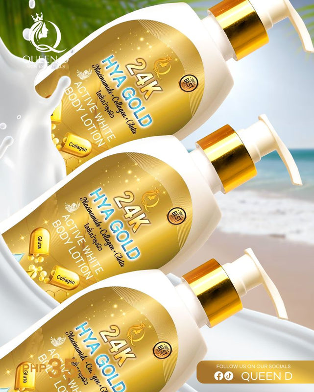 QUEEN D 24K HYA GOLD Active White Body Lotion with SPF 50 PA+++ 300ml | NEW