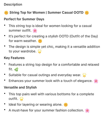 String Top for Women • Summer Casual OOTD